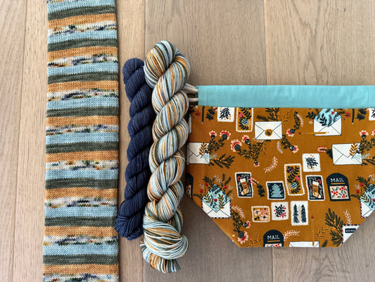 Winter Retreat Project bag and self striping sock set