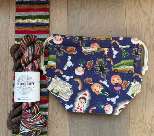 Christmas Vacation Project bag and self striping sock set