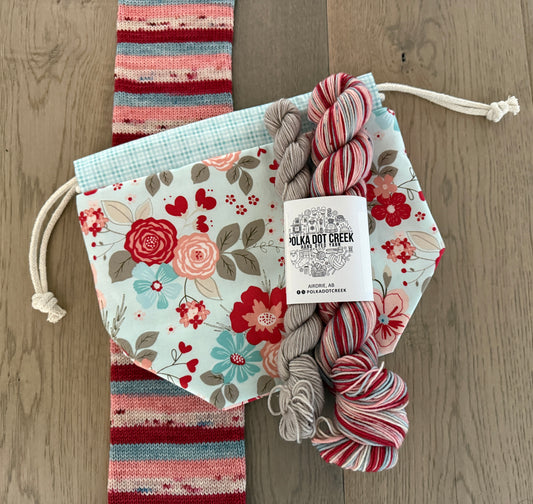 Vintage Valentine Project bag and self striping sock set