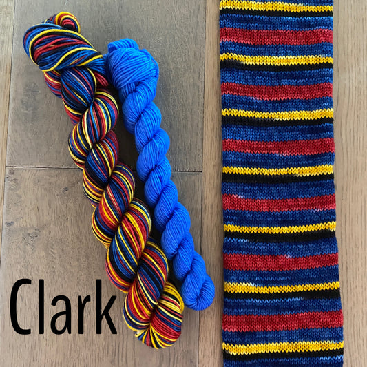 Superhero Inspired “Clark” Fingering Self-Striping Sock Set
